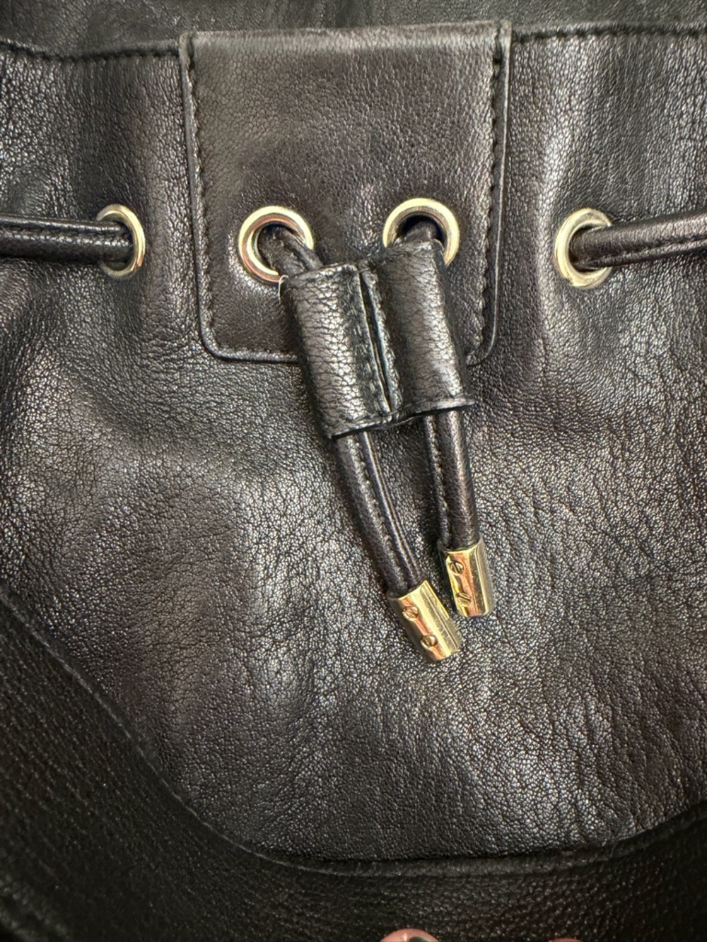 MCM Black Leather Monogram Drawstring Hobo with Gold Hardware - Picture 15 of 15